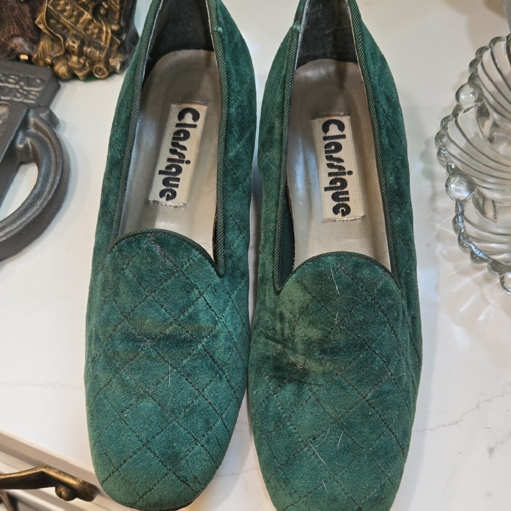 Emerald Green Quilted Loafers with Flat Soles